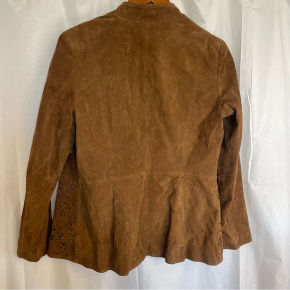 CHI BY FALCHI Women’s Brown Genuine Leather Open Front Cut Out Jacket Size Small - Picture 15 of 17